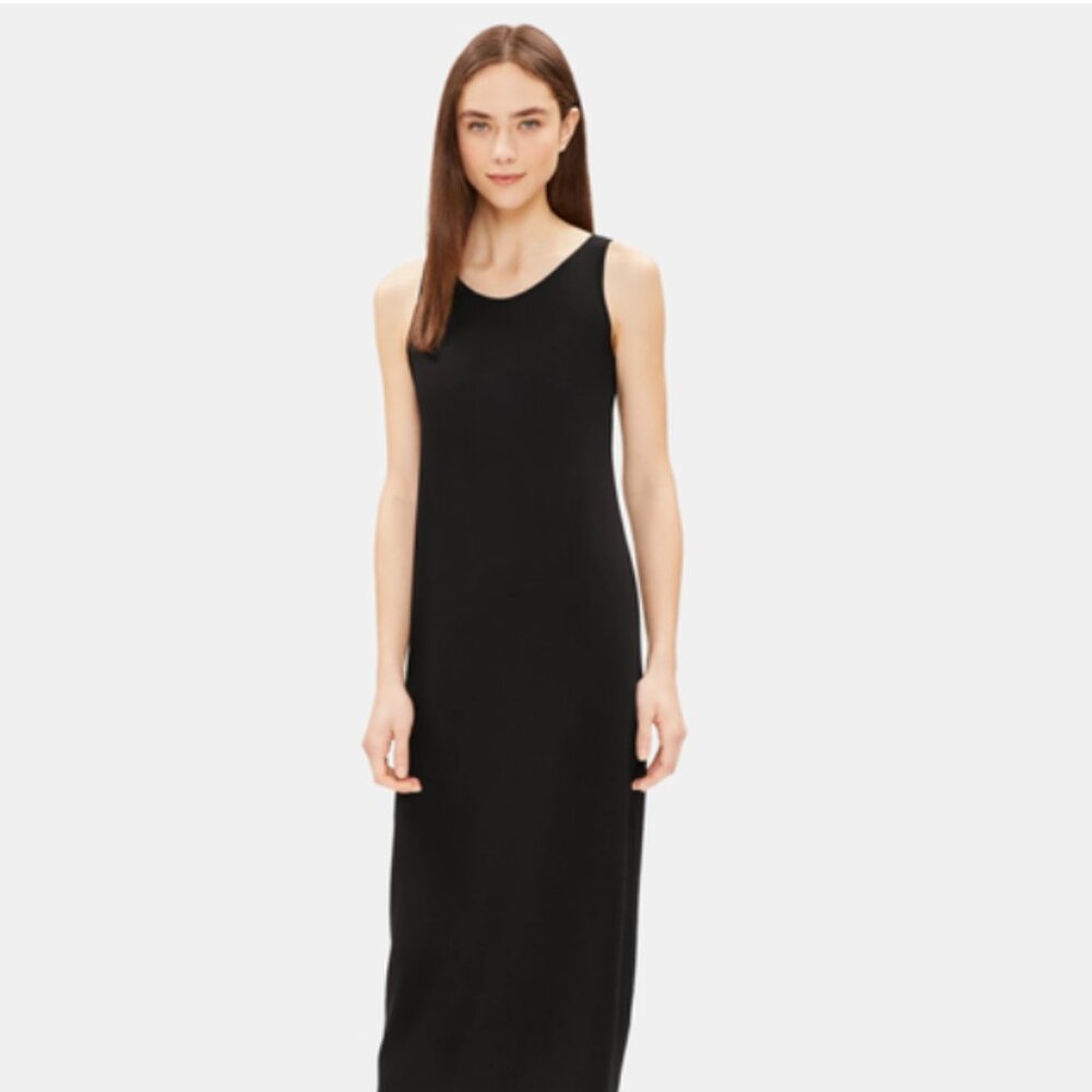 NWT Eileen Fisher Black Basket Crepe Tank Dress w/ Keyhole Back Women's Size 1X